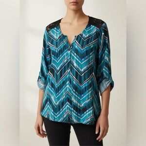 💙🖤 Zac & Rachel Turquoise Chevron Top w/ Black Lace – Women’s 2X (NWT) 🖤💙